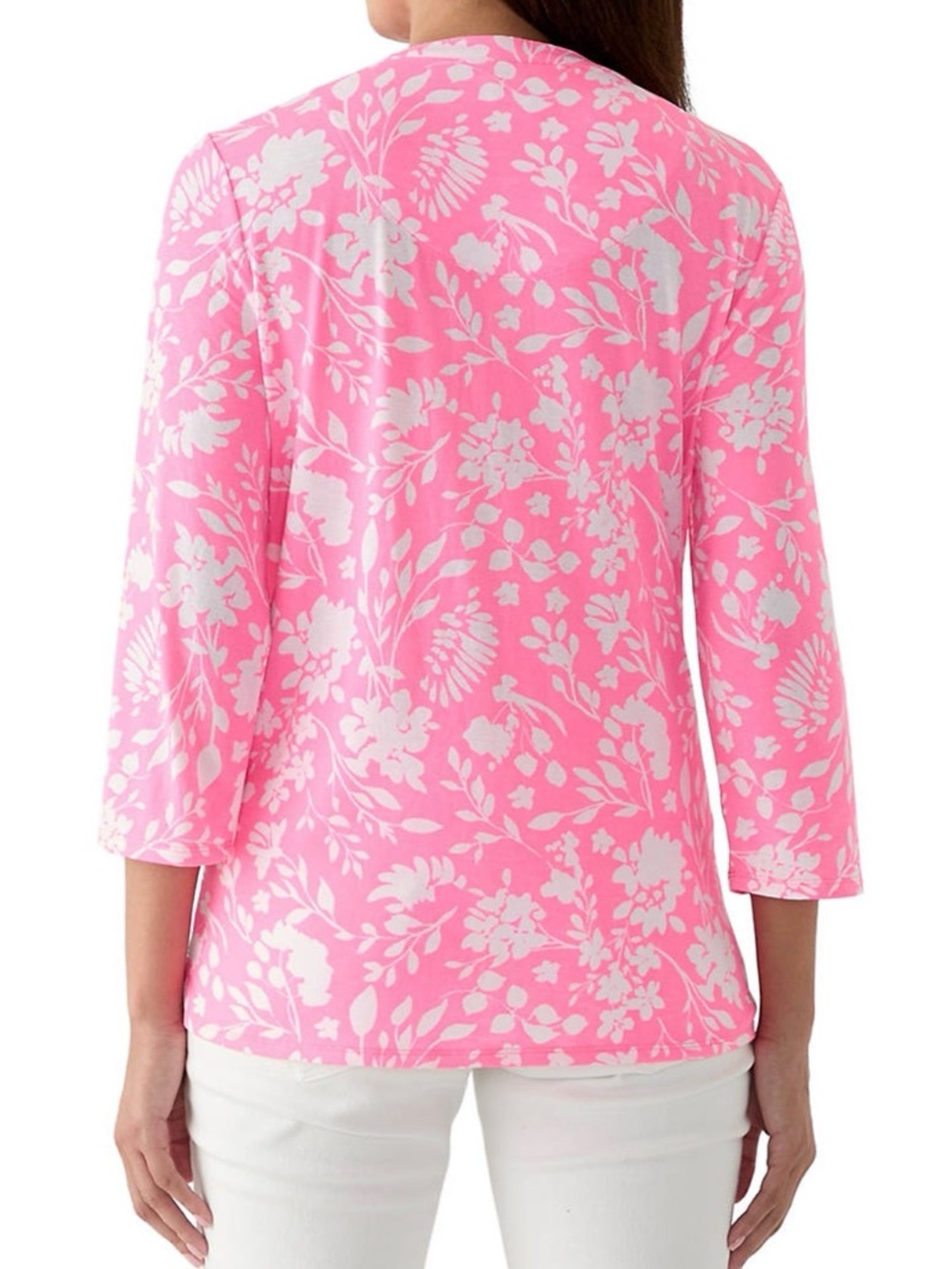 Kim Rogers Women's Pink Floral Split-Neck 3/4 Sleeve Top NWT XL - Picture 2 of 8